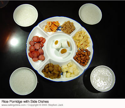 Rice porridge (zhou) with side dishes